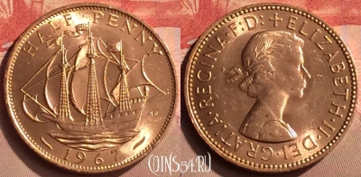 Великобритания 1/2 пенни 1967 года, KM# 896, 424-058