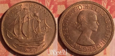 Великобритания 1/2 пенни 1967 года, KM# 896, 437-005