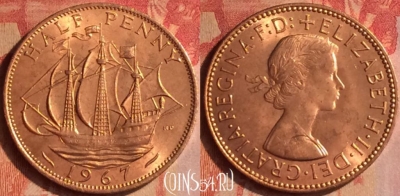 Великобритания 1/2 пенни 1967 года, KM# 896, 437-117