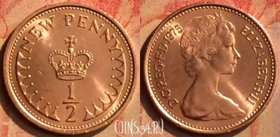 Великобритания 1/2 пенни 1975 года, KM# 914, 121n-105