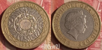Великобритания 2 фунта 1999 года, KM# 994, 454o-085 ♛