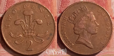 Великобритания 2 пенса 1993 года, KM# 936a, 378k-106
