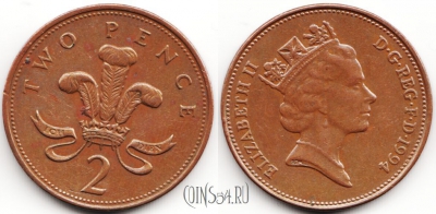 Великобритания 2 пенса 1994 года, KM# 936a, 055-050