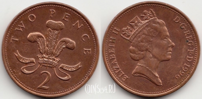 Великобритания 2 пенса 1996 года, KM# 936a, 054-134