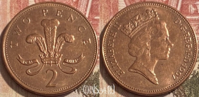 Великобритания 2 пенса 1997 года, KM# 936a, 093s-024