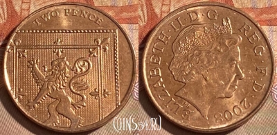 Великобритания 2 пенса 2008 года, KM# 1108, 107r-060 ♛