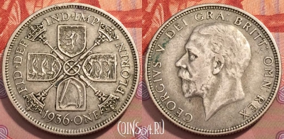 Великобритания 2 шиллинга (флорин) 1936 года, Ag, KM# 834