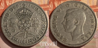 Великобритания 2 шиллинга 1948 года, KM# 865, 284q-138