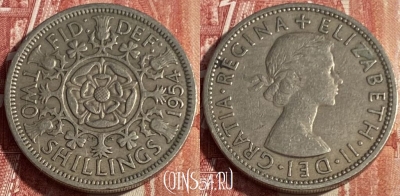 Великобритания 2 шиллинга 1954 года, KM# 906, 406p-094