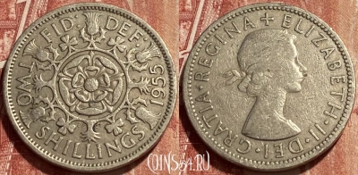 Великобритания 2 шиллинга 1955 года, KM# 906, 391q-027