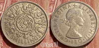 Великобритания 2 шиллинга 1956 года, KM# 906, 398q-121
