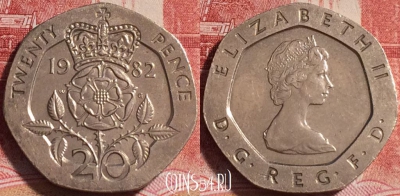 Великобритания 20 пенсов 1982 года, KM# 931, 069b-011
