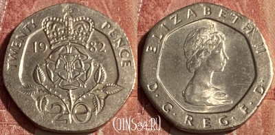 Великобритания 20 пенсов 1982 года, KM# 931, 160q-014