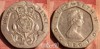Великобритания 20 пенсов 1982 года, KM# 931, 390o-101