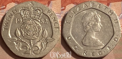 Великобритания 20 пенсов 1982 года, KM# 931, 486р-084 ♛