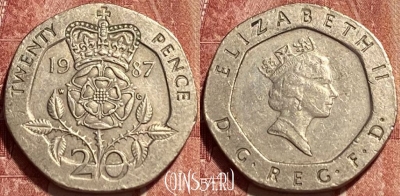 Великобритания 20 пенсов 1987 года, KM# 939, 373q-098