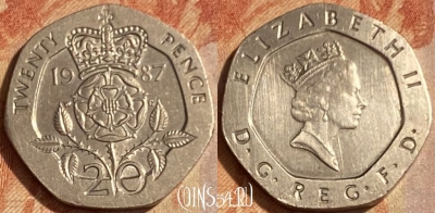 Великобритания 20 пенсов 1987 года, KM# 939, 462q-640