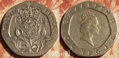Великобритания 20 пенсов 1989 года, KM# 939, 500р-142