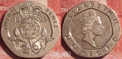 Великобритания 20 пенсов 1992 года, KM# 939, 066-005