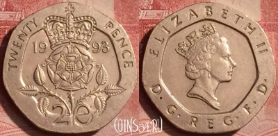 Великобритания 20 пенсов 1993 года, KM# 939, 074l-057