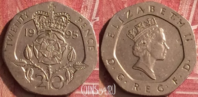 Великобритания 20 пенсов 1995 года, KM# 939, 455o-106