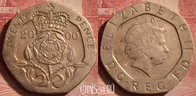 Великобритания 20 пенсов 2000 года, KM# 990, 067l-114