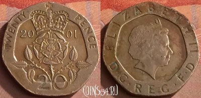 Великобритания 20 пенсов 2001 года, KM# 990, 276o-070
