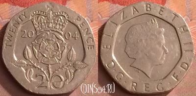 Великобритания 20 пенсов 2004 года, KM# 990, 264o-033
