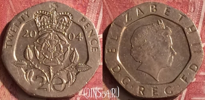 Великобритания 20 пенсов 2004 года, KM# 990, 455o-101