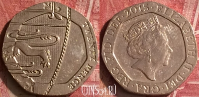 Великобритания 20 пенсов 2015 года, KM# 1336, 455o-098