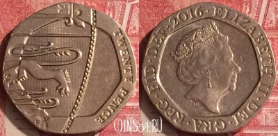 Великобритания 20 пенсов 2016 года, KM# 1336, 454o-056 ♛