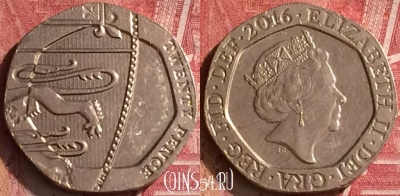 Великобритания 20 пенсов 2016 года, KM# 1336, 455o-099