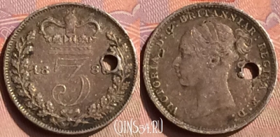 Великобритания 3 пенса 1886 года Ag, KM# 730, 419-066