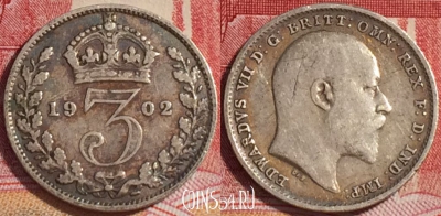 Великобритания 3 пенса 1902 года, Ag, KM# 797, 071b-123