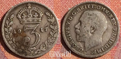 Великобритания 3 пенса 1917 года, Ag, KM# 813, 041h-028