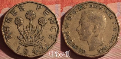 Великобритания 3 пенса 1942 года, KM# 849, 049i-157