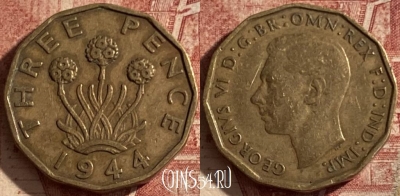 Великобритания 3 пенса 1944 года, KM# 849, 101q-002