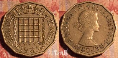 Великобритания 3 пенса 1963 года, KM# 900, 163a-020