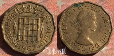 Великобритания 3 пенса 1967 года, KM# 900, 197i-116