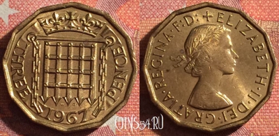 Великобритания 3 пенса 1967 года, KM# 900, 346-034