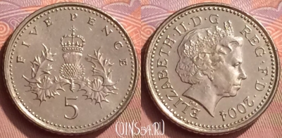 Великобритания 5 пенсов 2004 года, KM# 988, 056l-115