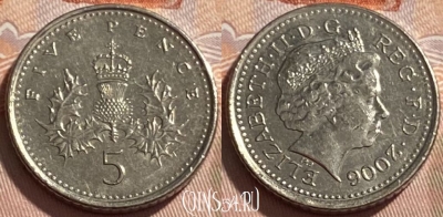 Великобритания 5 пенсов 2006 года, KM# 988, 496р-004