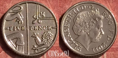 Великобритания 5 пенсов 2011 года, KM# 1109d, 410-111