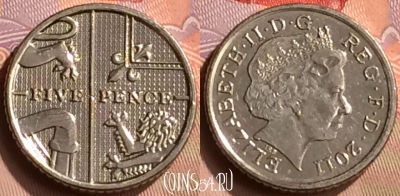 Великобритания 5 пенсов 2011 года, KM# 1109d, 416-111