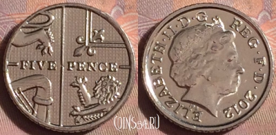 Великобритания 5 пенсов 2012 года, KM# 1109d, 236b-015