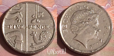 Великобритания 5 пенсов 2012 года, KM# 1109d, 260c-055