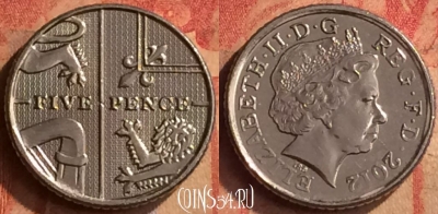 Великобритания 5 пенсов 2012 года, KM# 1109d, 415-060