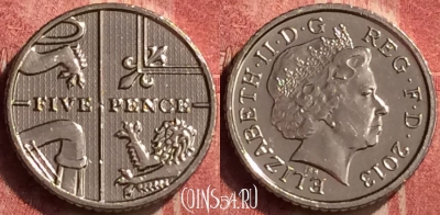 Великобритания 5 пенсов 2013 года, KM# 1109d, 408-079