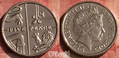 Великобритания 5 пенсов 2013 года, KM# 1109d, 410-033
