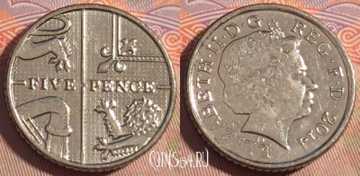 Великобритания 5 пенсов 2014 года, KM# 1109d, 197a-117